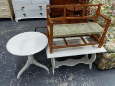 A SMALL PAINTED COFFEE TABLE AND A PAINTED TRIPOD TABLE.