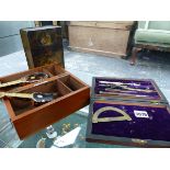 TWO MINIATURE TORTOISESHELL INSTRUMENTS, AN ARCHITECT'S SET,ETC.