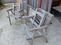 A PAIR OF FOLDING GARDEN CHAIRS WITH MATCHING TABLE, ETC.