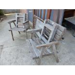 A PAIR OF FOLDING GARDEN CHAIRS WITH MATCHING TABLE, ETC.