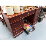 A VICTORIAN MAHOGANY PEDESTAL DESK.