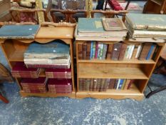 TWO SMALL PINE BOOKCASES.