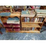 TWO SMALL PINE BOOKCASES.