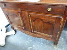 A 19th.C.FRENCH WALNUT TWO DOOR SIDE CABINET WITH FRIEZE DRAWER.