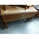A VICTORIAN MAHOGANY PEMBROKE TABLE AND THREE OCCASIONAL TABLES.