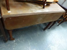 A VICTORIAN MAHOGANY PEMBROKE TABLE AND THREE OCCASIONAL TABLES.