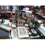 A GILT BRASS EASEL BACK FRAME AND A LARGE QTY OF OTHER METALWARES AND COLLECTABLES.