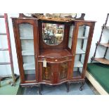 AN EDWARDAIN INLAID MIRROR BACK SIDE CABINET.