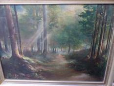 20th.C.SCHOOL. A WOODLAND VIEW, OIL ON BOARD AND A PASTEL BY ANOTHER HAND. (2)