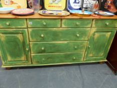 A PAINTED PINE DRESSER BASE.