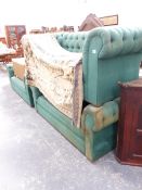 THREE MATCHING BUTTON BACK CHESTERFIELD SETTEES.