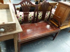 A 19th.C.MAHOGANY BOX SEAT SETTLE.