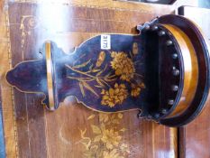 AN ANTIQUE POKERWORK DECORATED WALL BRACKET.