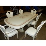 AS NEW ITALIAN EXTENDING DINING TABLE AND SIX CHAIRS