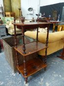 A VICTORIAN WALNUT AND INLAID THREE TIER WHAT NOT.