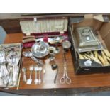 A QTY OF PLATED CUTLERY,ETC.