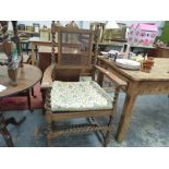 A GEORGIAN TRIPOD TABLE AND TWO CHAIRS.