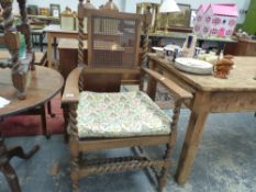 A GEORGIAN TRIPOD TABLE AND TWO CHAIRS.