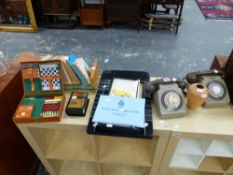 TWO VINTAGE TELEPHONES AND VARIOUS COLLECTABLES.