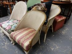 FOUR LOOM CHAIRS AND AN OTTOMAN.