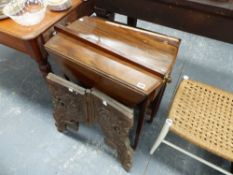 A MAHOGANY OCCASIONAL TABLE, A FRAME AND A STAND.