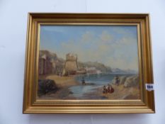 AN OIL ON CANVAS COASTAL SCENE SIGNED WILKINS.