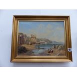 AN OIL ON CANVAS COASTAL SCENE SIGNED WILKINS.