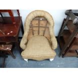 A VICTORIAN ARMCHAIR FOR UPHOLSTERY.