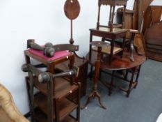 A SHERATON POLE SCREEN, A TORCHERE, A DROP LEAF TABLE AND VARIOUS OCCASIONAL FURNITURE.