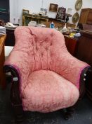 A LARGE WM.IV.BUTTON BACK ARMCHAIR.