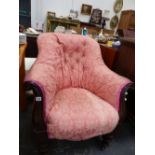 A LARGE WM.IV.BUTTON BACK ARMCHAIR.