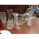 A 19th.C.ETCHED GLASS VASE AND OTHER GLASSWARES.