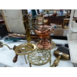 A QTY OF VICTORIAN AND OTHER COPPER AND BRASSWARES,ETC.