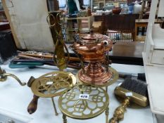 A QTY OF VICTORIAN AND OTHER COPPER AND BRASSWARES,ETC.