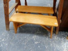 A PAIR OF OAK STOOLS.