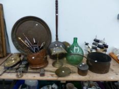 A QTY OF VICTORIAN AND OTHER COPPER AND BRASSWARES,ETC.