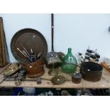A QTY OF VICTORIAN AND OTHER COPPER AND BRASSWARES,ETC.