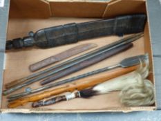 VARIOUS METAL AND WOODEN SPEARS, ETC.