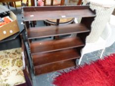 A VICTORIAN TRIPOD TABLE AND A FIVE TIER SHELF.