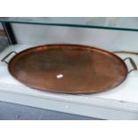 AN ARTS AND CRAFT LARGE COPPER SERVING TRAY.