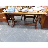 AN OAK JACOBEAN STYLE SMALL REFECTORY TABLE.