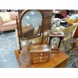 A 19th.C.SMALL APPRENTICE CHEST OF DRAWERS, A SWING MIRROR,ETC