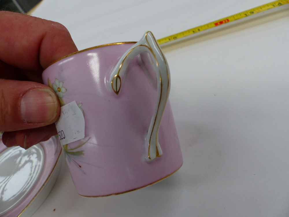 RUSSIAN COFFEE CAN AND SAUCER TOGETHER WITH ENGLISH FAMILLE ROSE STYLE TEA BOWLS AND SAUCERS. - Image 24 of 25