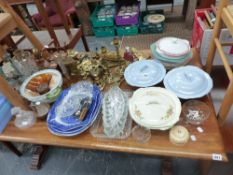 A QTY OF ASSORTED CHINA AND BRASSWARES,ETC.