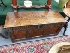 A GEORGIAN OAK PANEL FRONT COFFER