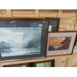 A GROUP OF THREE WATERCOLOUR HIGHLAND LOCH SCENES BY E. GREIG-HALL AND A PASTEL STUDY OF POODLES
