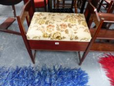 AN ART NOUVEAU PIANO STOOL AND AN EBONISED OCCASIONAL TABLE.