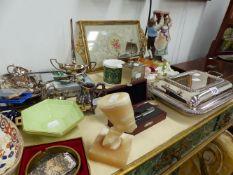 A QTY OF PLAREDWARES, ORNAMENTS,ETC.