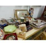 A QTY OF PLAREDWARES, ORNAMENTS,ETC.