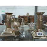 HALLMARKED SILVER TO INCLUDE A PAIR OF CANDLESTICKS.